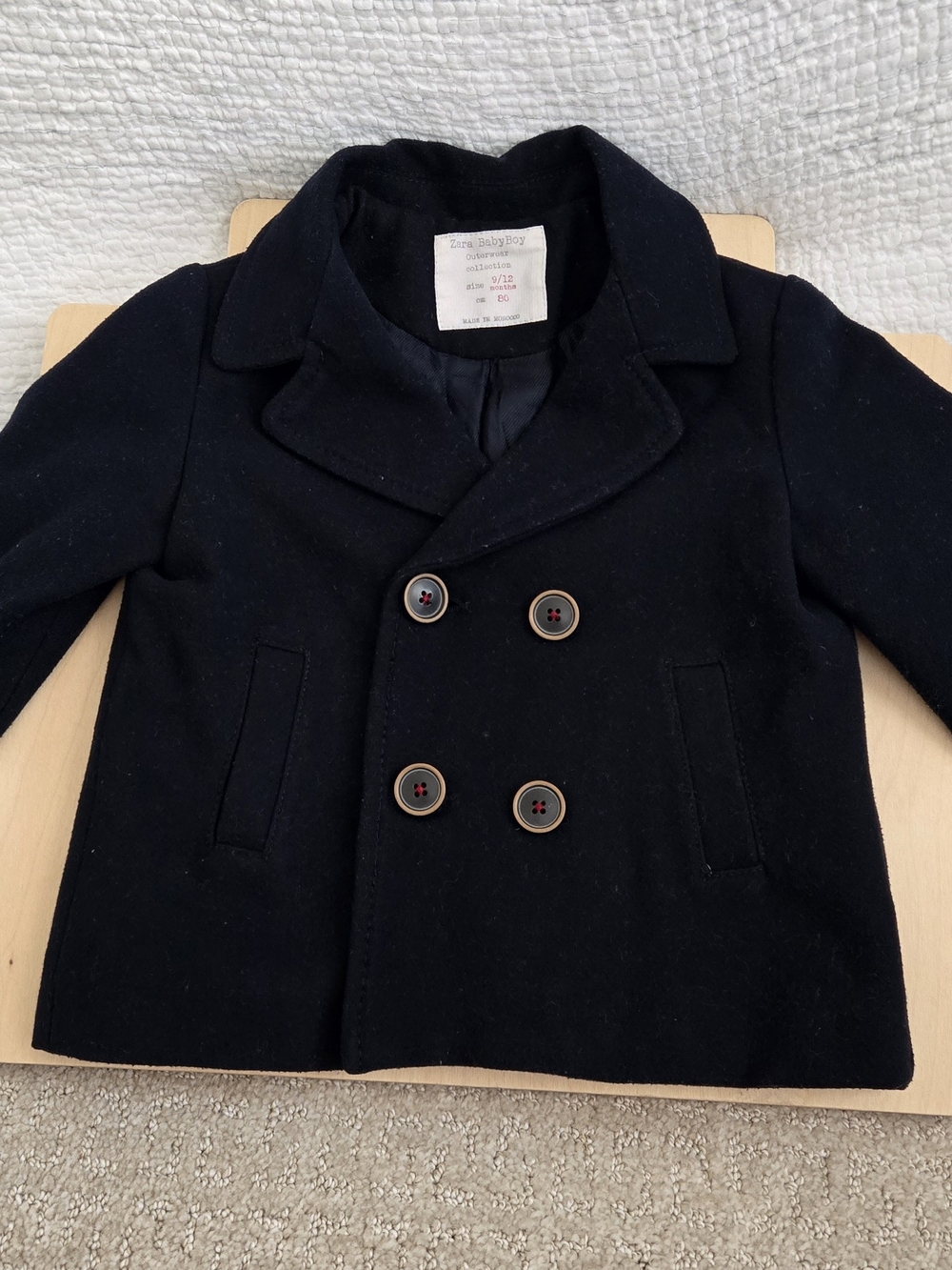 Zara Baby Boy - Navy Blue Pea Coat - 9-12m
